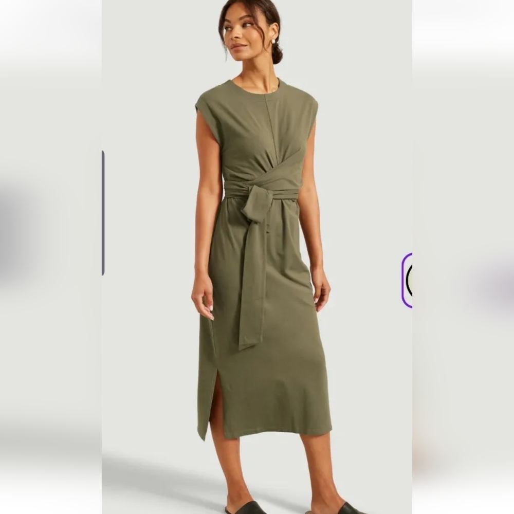 Women's Modern Citizen Fei Organic Cotton Tie Front Midi Dress Moss Green  Med